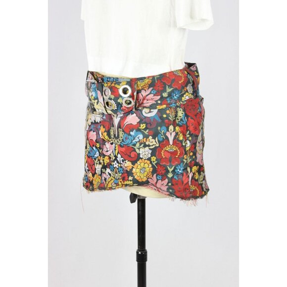 MARQUES ALMEIDA Floral Brocade Belted Asymmetrical Ultra Mini Skirt, Size 8 - Picture 5 of 16